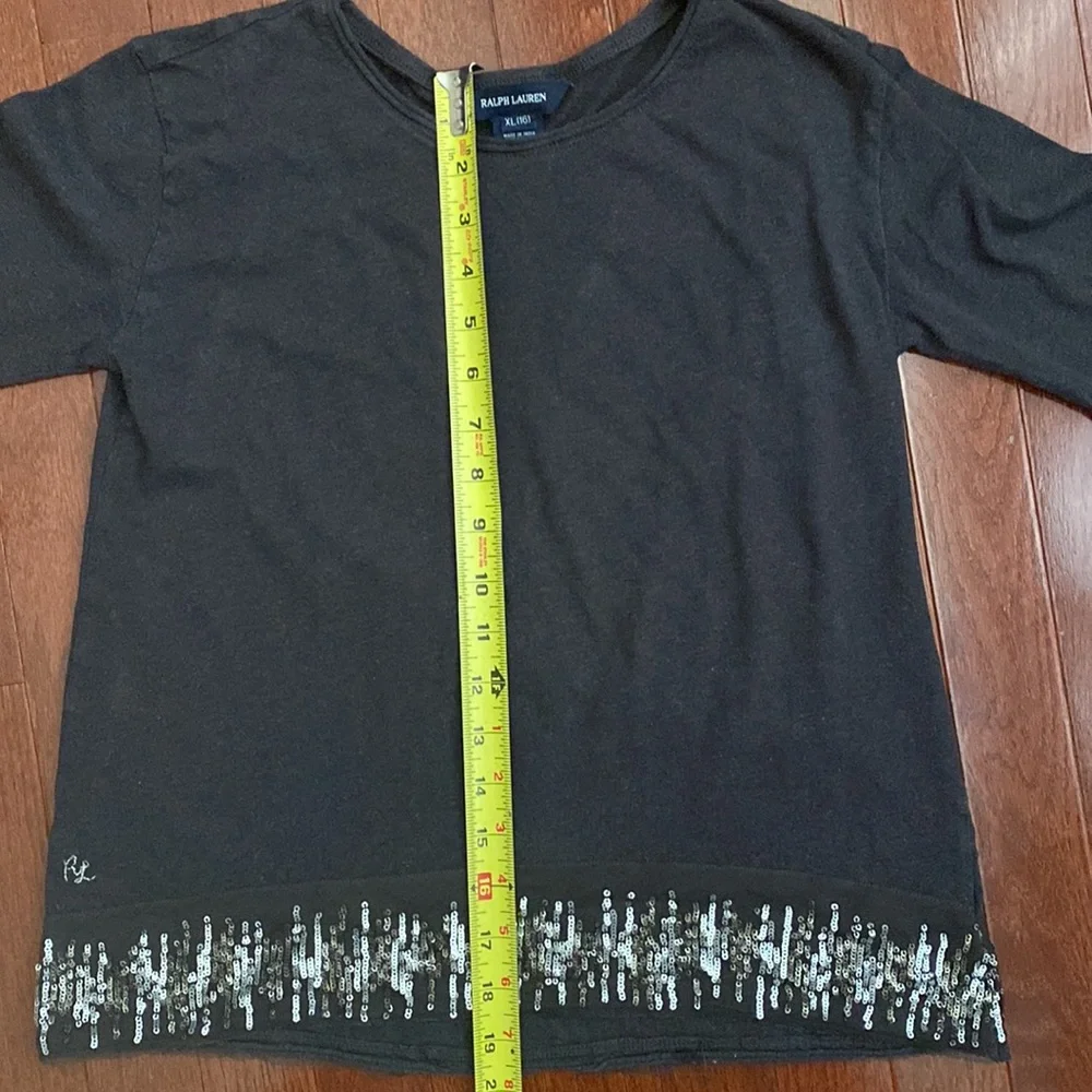Ralph Lauren 3/4 Sleeve Grey Sparkle Trim Shirt